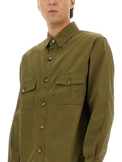 Saint Laurent Cotton Twill Overshirt In Green