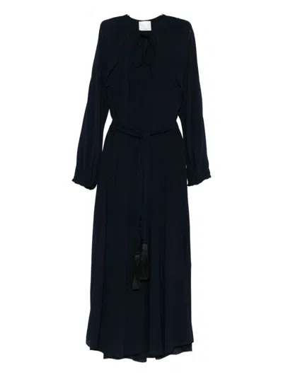 Forte Forte Long Dress With A-line Skirt And Tie Neck In Black