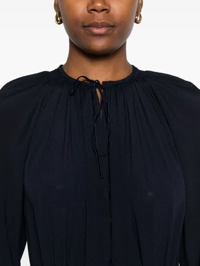 Forte Forte Long Dress With A-line Skirt And Tie Neck In Black