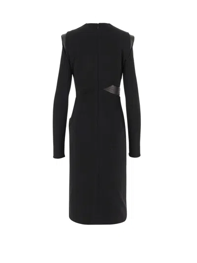 Versace Draped Long Sleeve Dress With Shoulder Pads In Black
