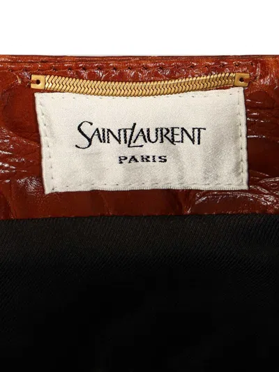 Saint Laurent Crocodile Embossed Leather Skirt Skirts Brown In Burgundy