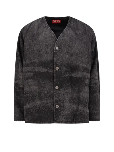 Diesel V-neck Denim Jacket Long Sleeves In Gray