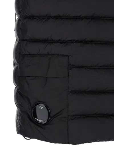 C.p. Company Men Black Vest With Mock Neck And Logo Plaque On The Side In Tech Fabric Man In Blue