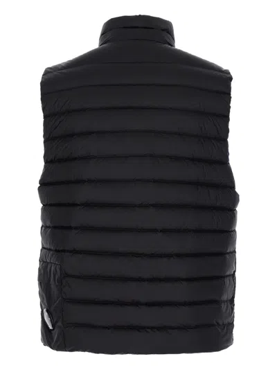 C.p. Company Men Black Vest With Mock Neck And Logo Plaque On The Side In Tech Fabric Man In Blue