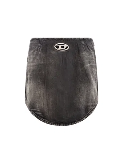 Diesel Black Denim And Jersey De-vany-s Miniskirt In Black
