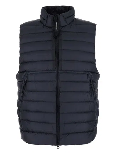 C.p. Company Men Blue Vest With Mock Neck And Logo Plaque On The Side In Tech Fabric Man In Blue