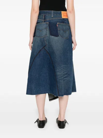 Junya Watanabe Skirt With Back Pockets And Contrast Stitching In Blue