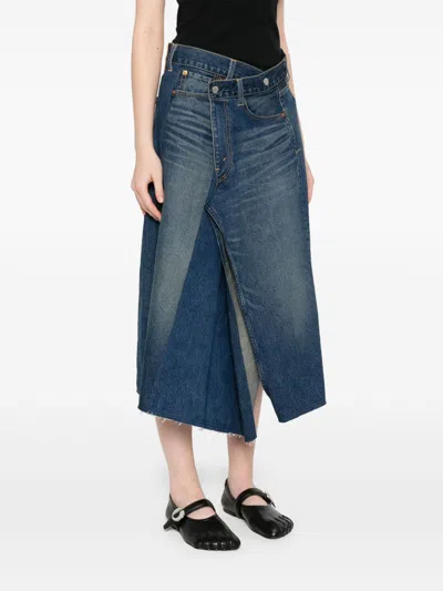 Junya Watanabe Skirt With Back Pockets And Contrast Stitching In Blue