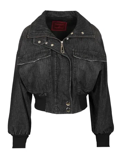 Stella Maxwell X Marella Denim Bomber Jacket Jackets Black In Gray