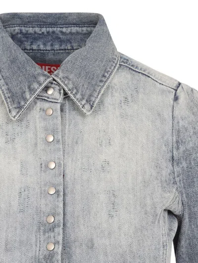 Diesel Shirt In Distressed Honeycomb Denim In Gray