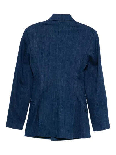 Dsquared2 Hourglass Double-breasted Denim Blazer With Monogram Canvas Lining In Blue