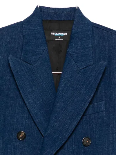 Dsquared2 Hourglass Double-breasted Denim Blazer With Monogram Canvas Lining In Blue