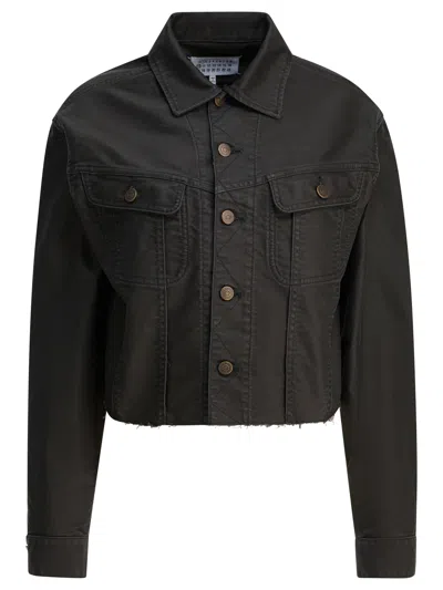 Maison Margiela Denim Jacket With Collared Design And Pockets In Black