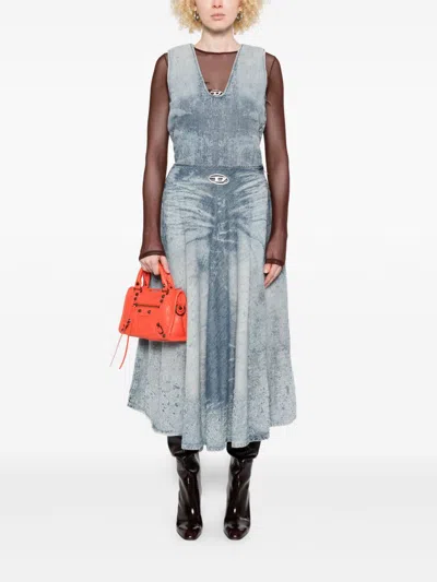 Diesel Denim Long Skirt In Gray