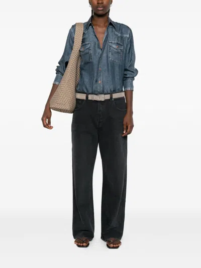 Pierre-louis Mascia Pierre Louis Mascia Denim Print Silk Shirt In Blue