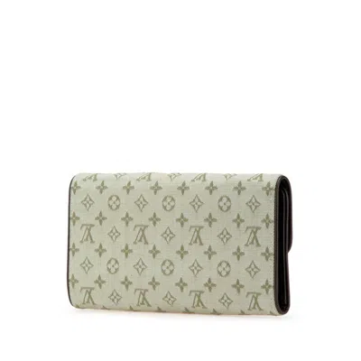 Pre-owned Louis Vuitton Brown Green Canvas Leather Long Wallet (bi-fold) () In Multi