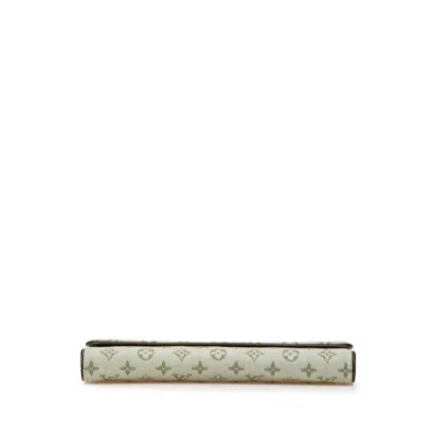 Pre-owned Louis Vuitton Brown Green Canvas Leather Long Wallet (bi-fold) () In Multi