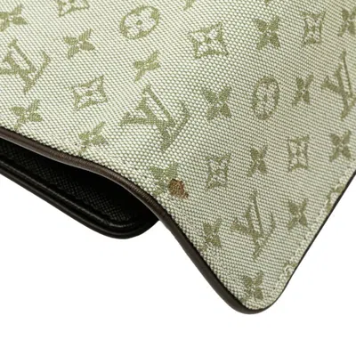 Pre-owned Louis Vuitton Brown Green Canvas Leather Long Wallet (bi-fold) () In Multi