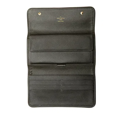 Pre-owned Louis Vuitton Brown Green Canvas Leather Long Wallet (bi-fold) () In Multi