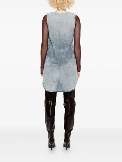 Diesel Sleeveless V-neck Distressed Denim Dress In Blue