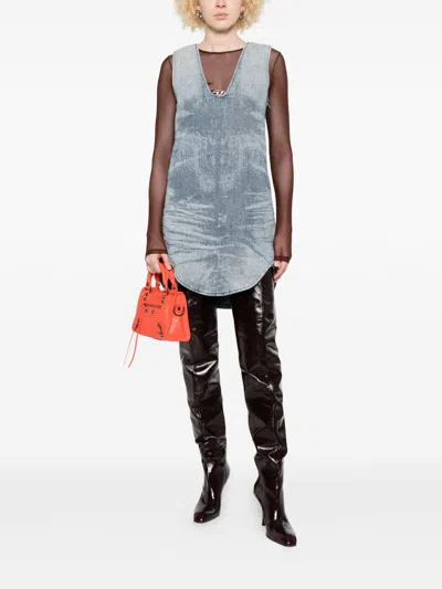 Diesel Sleeveless V-neck Distressed Denim Dress In Blue