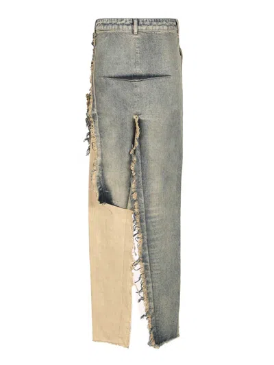 Rick Owens Distressed Cotton-trimmed Denim Maxi Skirt In Black