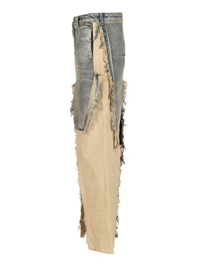 Rick Owens Distressed Cotton-trimmed Denim Maxi Skirt In Black