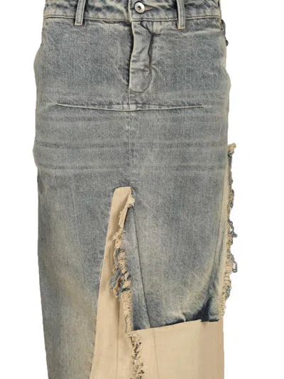 Rick Owens Distressed Cotton-trimmed Denim Maxi Skirt In Black