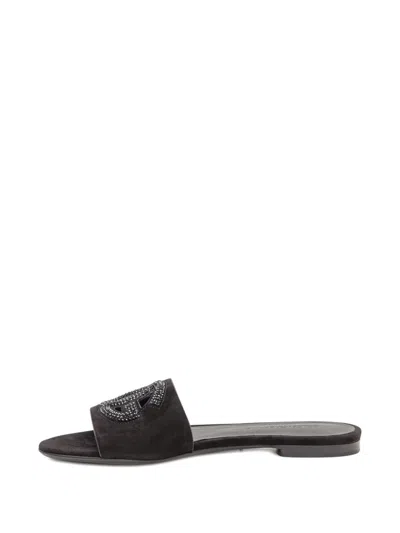 Dolce & Gabbana Embellished Leather Slide Slippers In Black