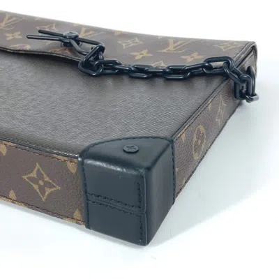 Pre-owned Louis Vuitton Brown Khaki Taiga Leather Leather Monogram Canvas Clutch Bag Pochette Pouch (