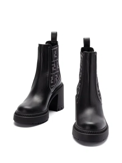 Fendi Women Domino Leather Boots In Black