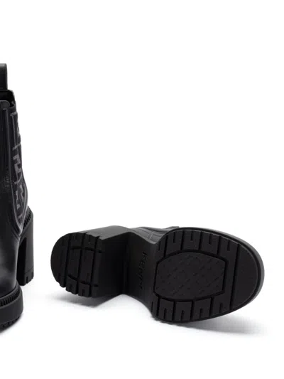 Fendi Women Domino Leather Boots In Black