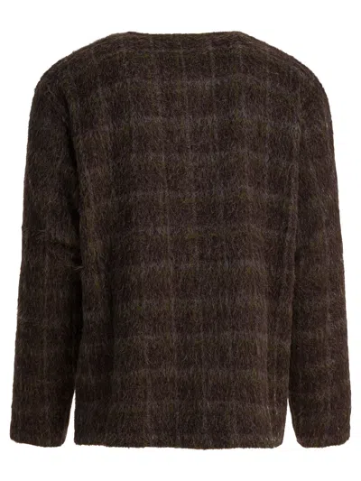 Our Legacy Embroidered Wool Blend V-neck Cardigan With Front Pockets In Brown