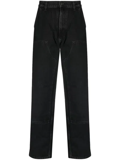 Carhartt Straight Leg Denim Trousers Pockets In Black