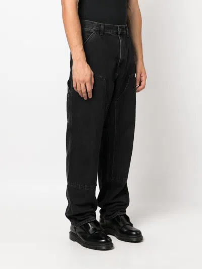 Carhartt Straight Leg Denim Trousers Pockets In Black