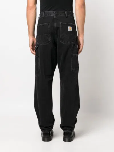 Carhartt Straight Leg Denim Trousers Pockets In Black