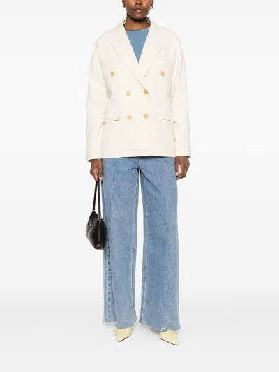 Forte Forte Double-breasted Tailored Jacket Featuring Flap Pockets In White