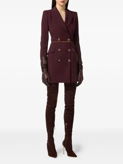 Elisabetta Franchi Midi Dress With Long Sleeves And Chain