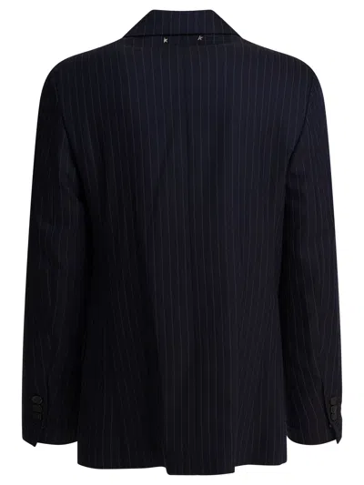 Golden Goose Double-breasted Blazer In Pinstriped Jackets Blue In Blue