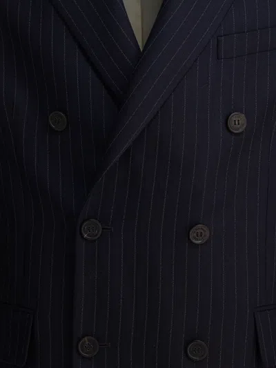 Golden Goose Double-breasted Blazer In Pinstriped Jackets Blue In Blue