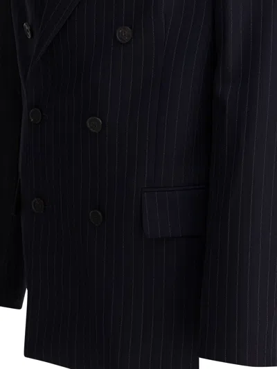 Golden Goose Double-breasted Blazer In Pinstriped Jackets Blue In Blue