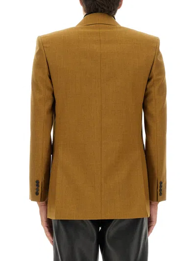 Saint Laurent Tailored Wool Blazer Featuring Peak Lapel In Gold