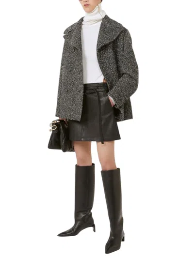 Sportmax Double-breasted Wool Heavy Jacket - Black In Gray