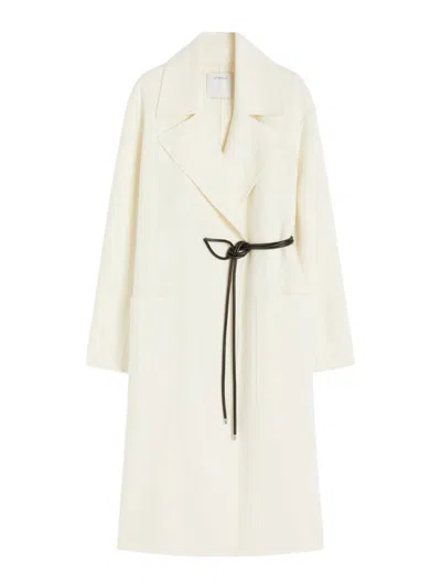 Sportmax Asymmetrical Wrap-style Long Coat In Soft Double Wool In White