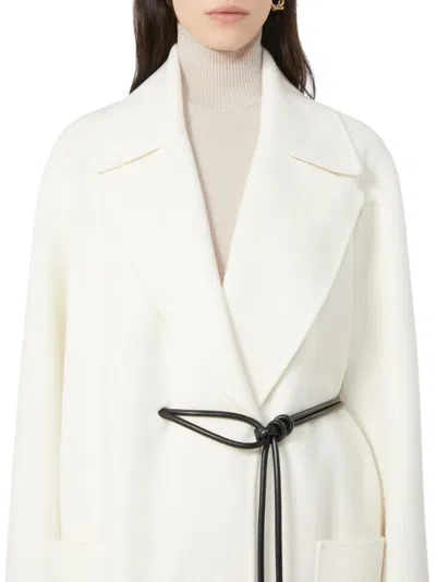 Sportmax Asymmetrical Wrap-style Long Coat In Soft Double Wool In White