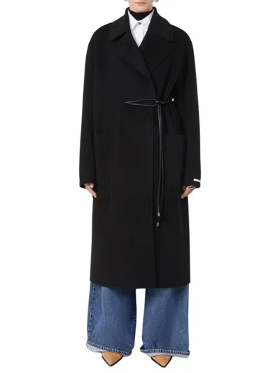Sportmax Double-faced Wool Wrap Long Coat In Black