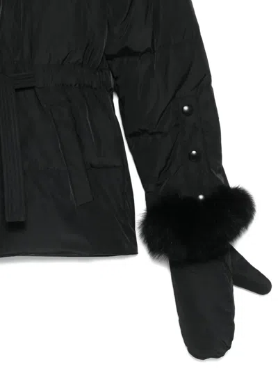 Yves Salomon Doudoune Short Down Jacket With Fur Inserts And Belt Clothing In Black