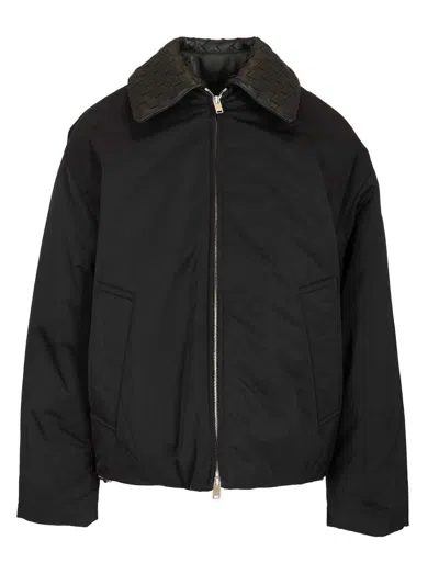Bottega Veneta Down Jacket With Leather Trim And Intrecciato Motif Coats Black In Black