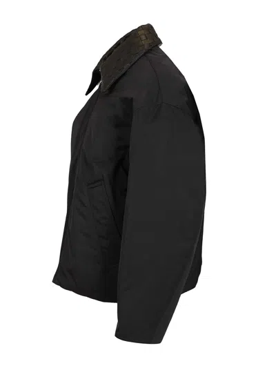 Bottega Veneta Down Jacket With Leather Trim And Intrecciato Motif Coats Black In Black