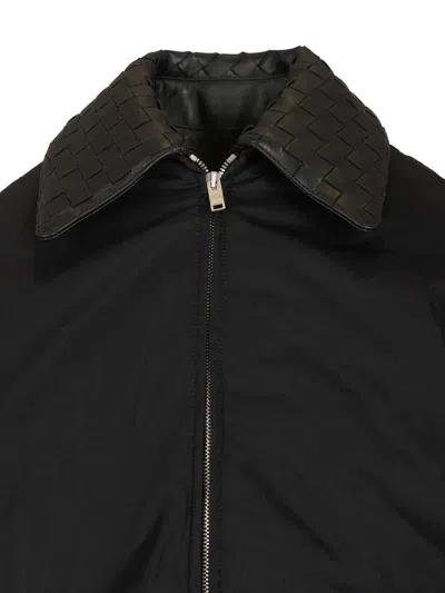 Bottega Veneta Down Jacket With Leather Trim And Intrecciato Motif Coats Black In Black
